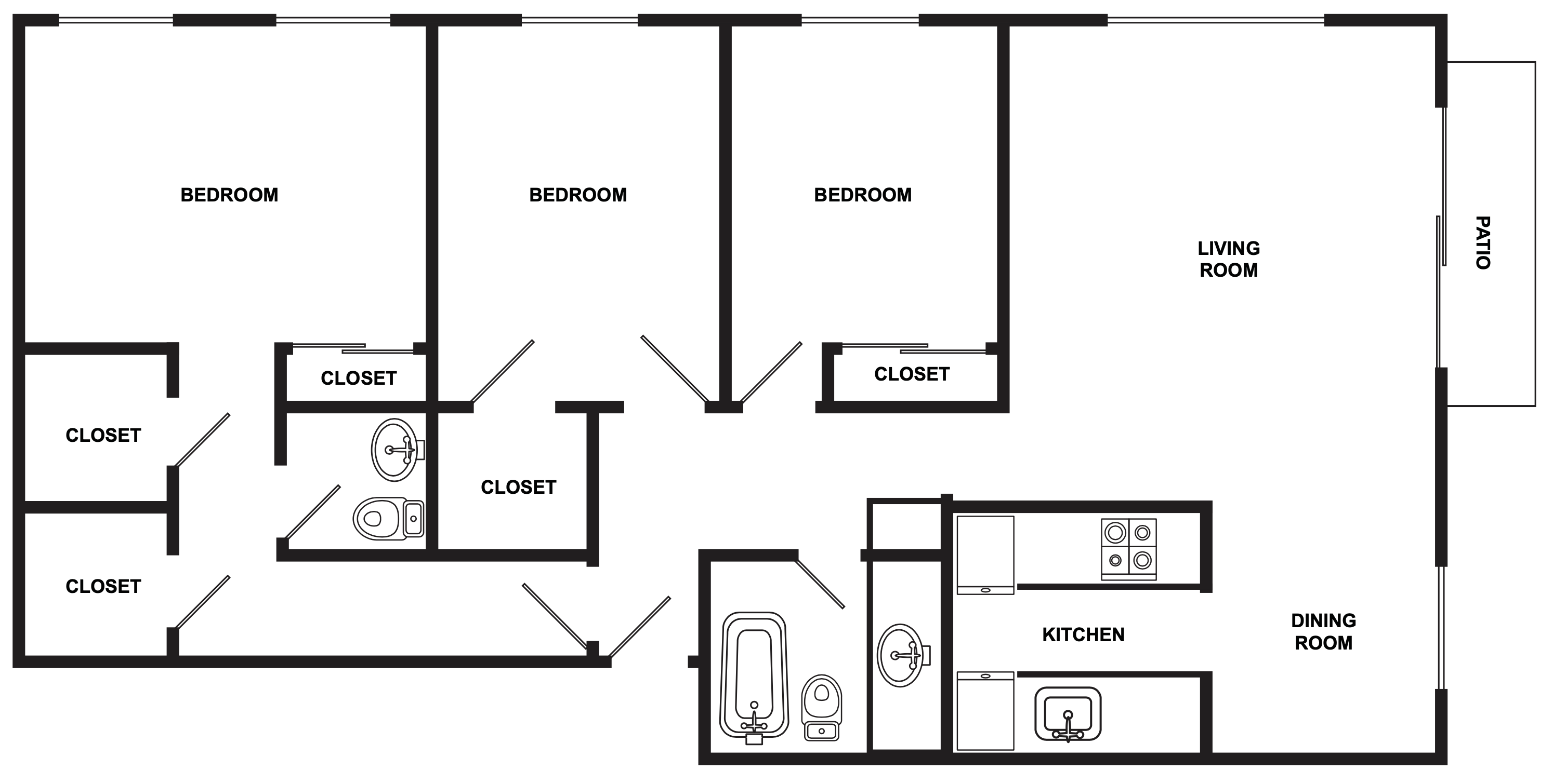 Floor plan for 3 beds, 1.5 baths, 1126 sqft